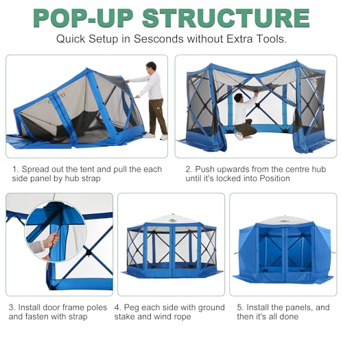 COBIZI 12x12ft Pop up Gazebo Screen Tent Screen House for Camping, Camping Outdoor Screened Gazebo, Canopy Tent