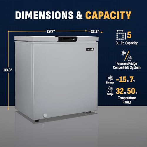 Newair 13.8 cu. ft. Upright Freezer, Fridge Freezer Convertible, Garage Ready Refrigerator, Frost Free Freezer with Door Alarm, Stand up Deep Freezer