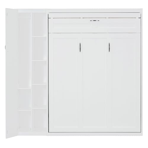 Queen Size Murphy Bed Wall Bed with Desk and Closet,Drawers and Shelves,for Small Spaces Studio Study Office Guest Room Use (Gray#Desk, Queen)