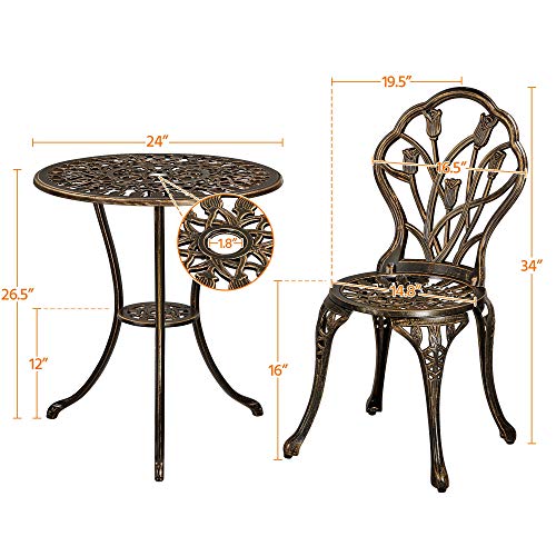 Yaheetech Patio Bistro Sets 3 Piece Cast Aluminum Bistro Table and Chairs Set