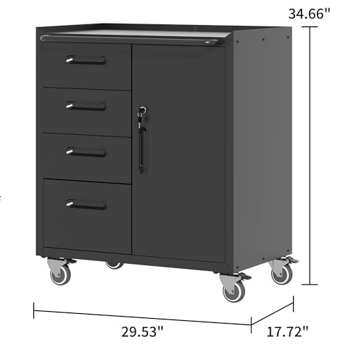 Mobile Tool Storage Cabinet with Wheels,Heavy Duty Rolling Tool Cabinets for Garage,Metal Storage Cabinets with 4 Drawer and 1 Locking Doors