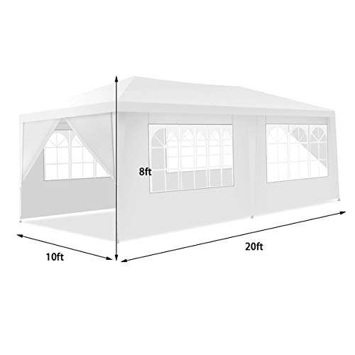 ORALNER 10'x20' Outdoor Canopy Tent, White Wedding Party Tent with 6 Removable Sidewalls & Carrying Bag, Heavy Duty Camping Gazebo Pavilion for Patio