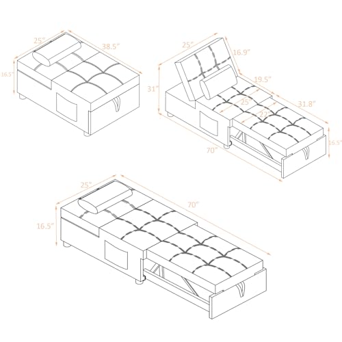 Recliner Chair, Futon Ottoman Sofa Bed with Adjustable Backrest