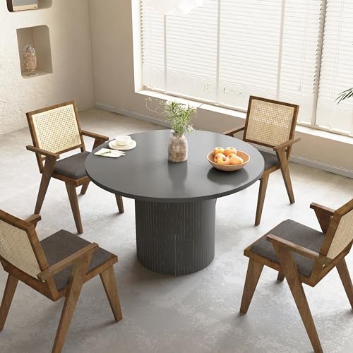 47 inch Round Dining Table for 4, Kitchen Table Dinner Table with 2-Layer Storage Shelf and Wood Slide Door for Home Dining Room Living Room (Walnut)