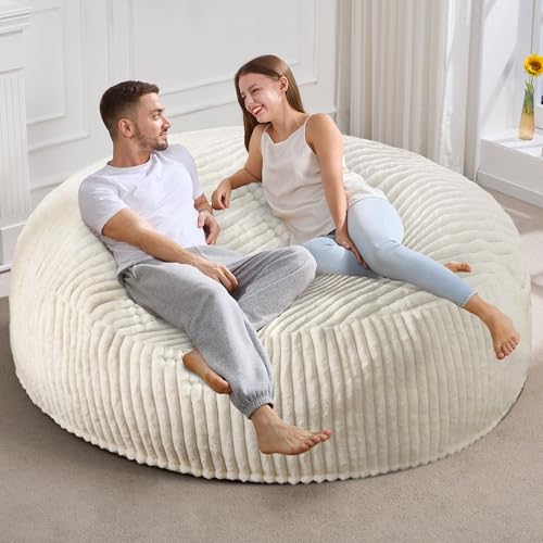 Hobestluk 5ft Bean Bag Chairs for Adults Large Beanbag Chair with Stripe Plush Cover Big Bean Bag Chair for Living Room Bedroom Dorm Office -Black
