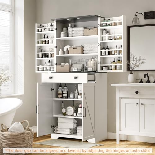 72" Tall Farmhouse Kitchen Pantry Cabinet, Large Storage Cabinet with 6 Adjustable Shelves, 4 Barn Doors & Drawer for Bathroom, Dining Room, Brown