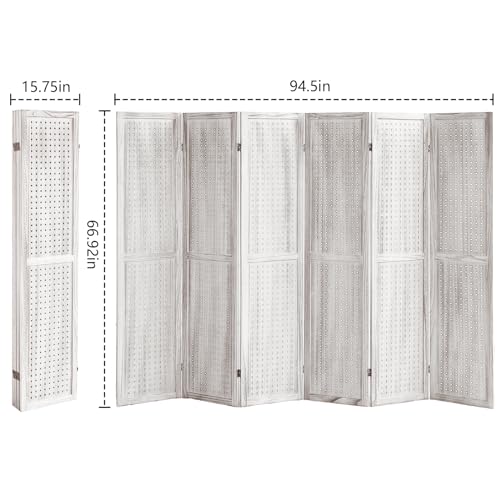 4 Panel Room Dividers and Folding Privacy Screens, 5.6Ft Wooden Pegboard Display, Privacy Dividers for Bedroom