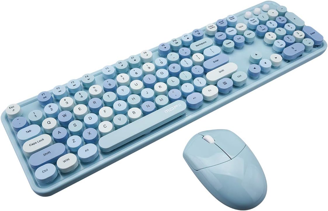 MOFii Wireless Keyboard and Mouse Set, 2.4G Cute Retro Keyboard with Colorful Round Keys