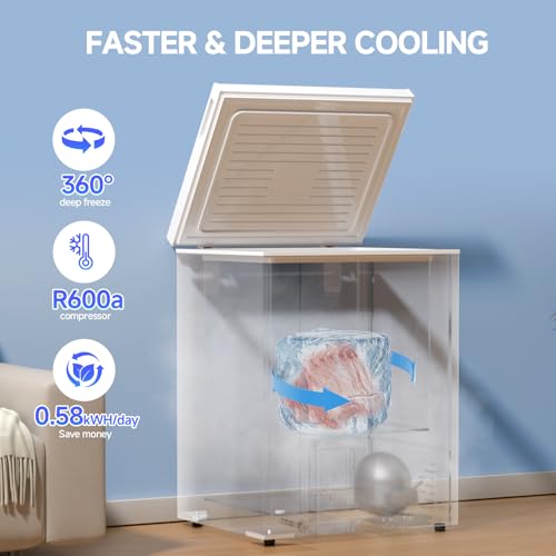 BANGSON 3.5 Cu.Ft Chest Freezer, Compact Deep Freezer with Removable Basket, Adjustable Thermostat, Energy-Saving