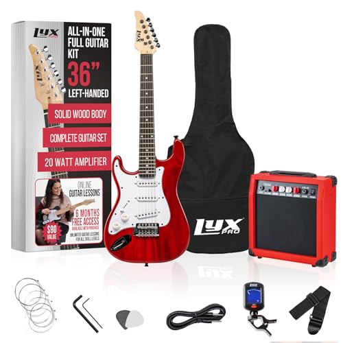 LyxPro 36 Inch Electric Guitar and Kit for Kids with 3/4 Size Beginner’s Guitar, Amp, Six Strings, Two Picks, Shoulder Strap, Digital Clip On Tuner
