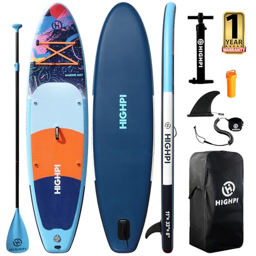 Highpi Inflatable Stand Up Paddle Board Premium SUP Accessories, Backpack, Wide Stance, Surf Control, Non-Slip Deck, Leash, Paddle and Pump