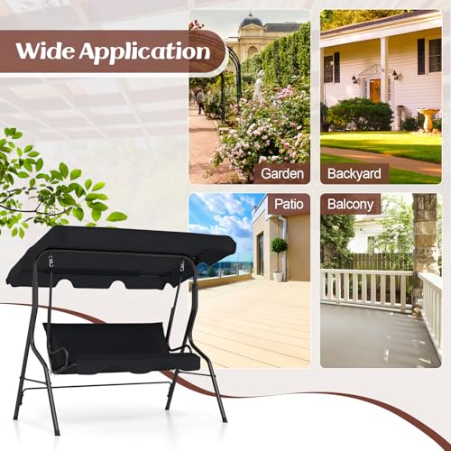 Tangkula 3 Person Porch Swing, Patio with Removable Cushion & Powder-Coated Steel Frame, Outdoor Swing with Canopy for Porch, Backyard, Garden