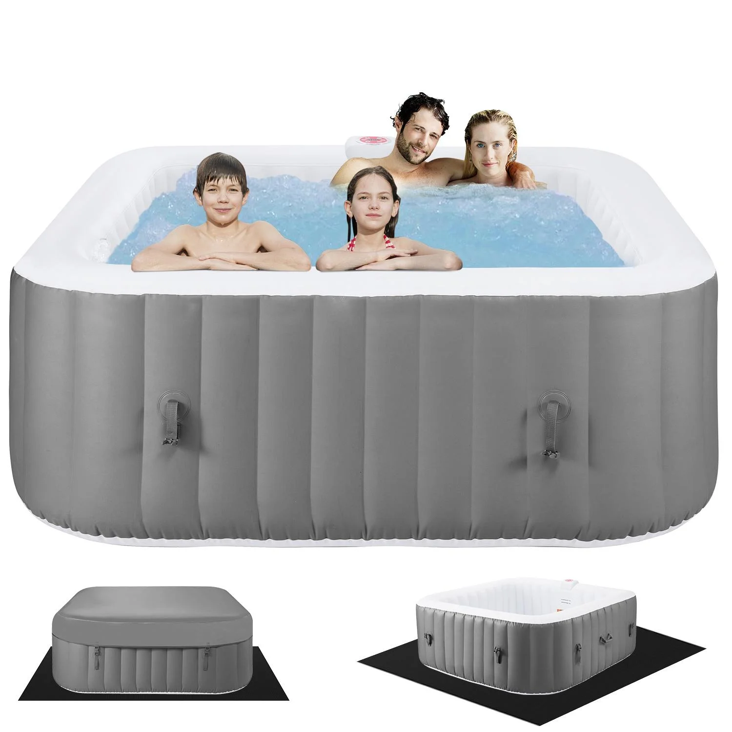 Upgraded Inflatable Hot Tub, Seizeen 6 Person Hot Tub with Hidden Pump, Portable Spa Tub Outdoor Indoor Use w/130pcs Jet, Lockable Cover, Storage Bag