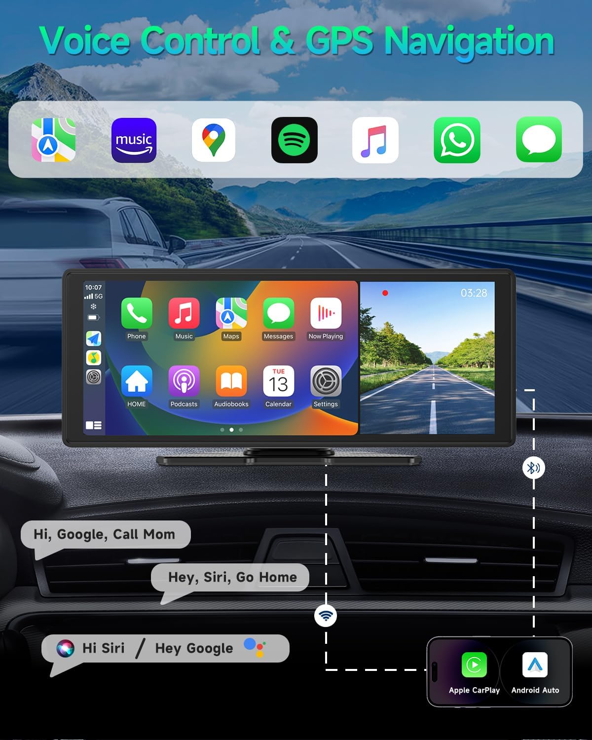 Wireless Carplay Car Stereo, 2024 Portable 9.3" HD Touchscreen Cam Compatible with CarPlay & Android Auto for Car