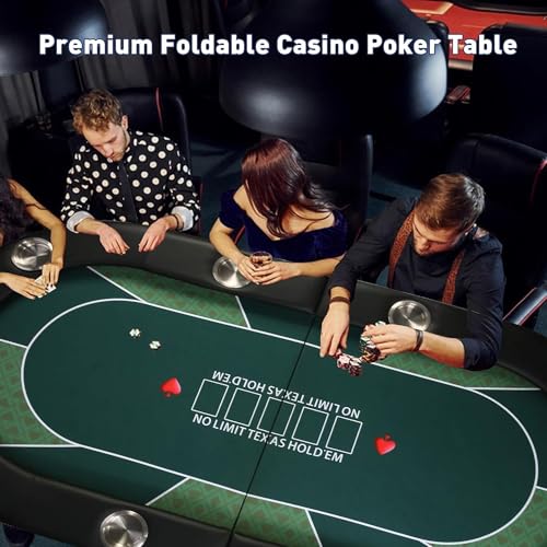 COLOR TREE Foldable Blackjack Poker Table, 84" Premium Texas Hold'em with Cup Holders, Padded Rails, Stylish Blue Design