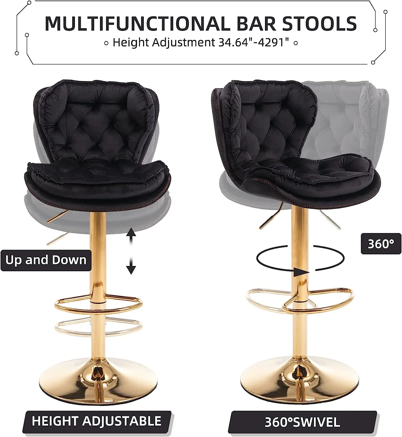 SZLIZCCC Modern Swivel Pub Height Barstool, Velvet High Dining Chair, Counter Stool for Bar(Set of 2 Black) - Radiant Selections