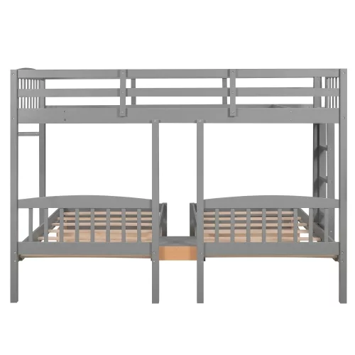 Churanty Triple Bunk Beds 3 Twin Solid Wood Bunk Beds with Guardrail and Ladder