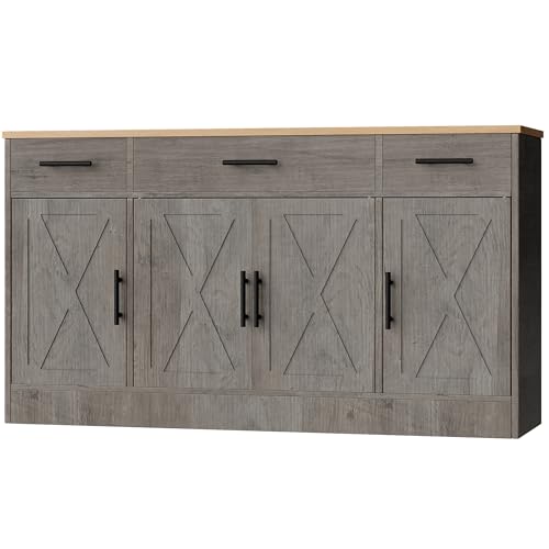 Shintenchi Buffet Cabinet with Storage,53.4" Large Kitchen Storage Cabinet with 3 Drawers and 4 Doors