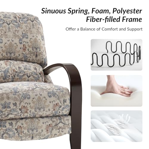 HULALA HOME Floral Manual Recliner, Modern Pushback Recliner Chair Upholstered Printed Fabric Wingback Chair for Living Room Bedroom,Red