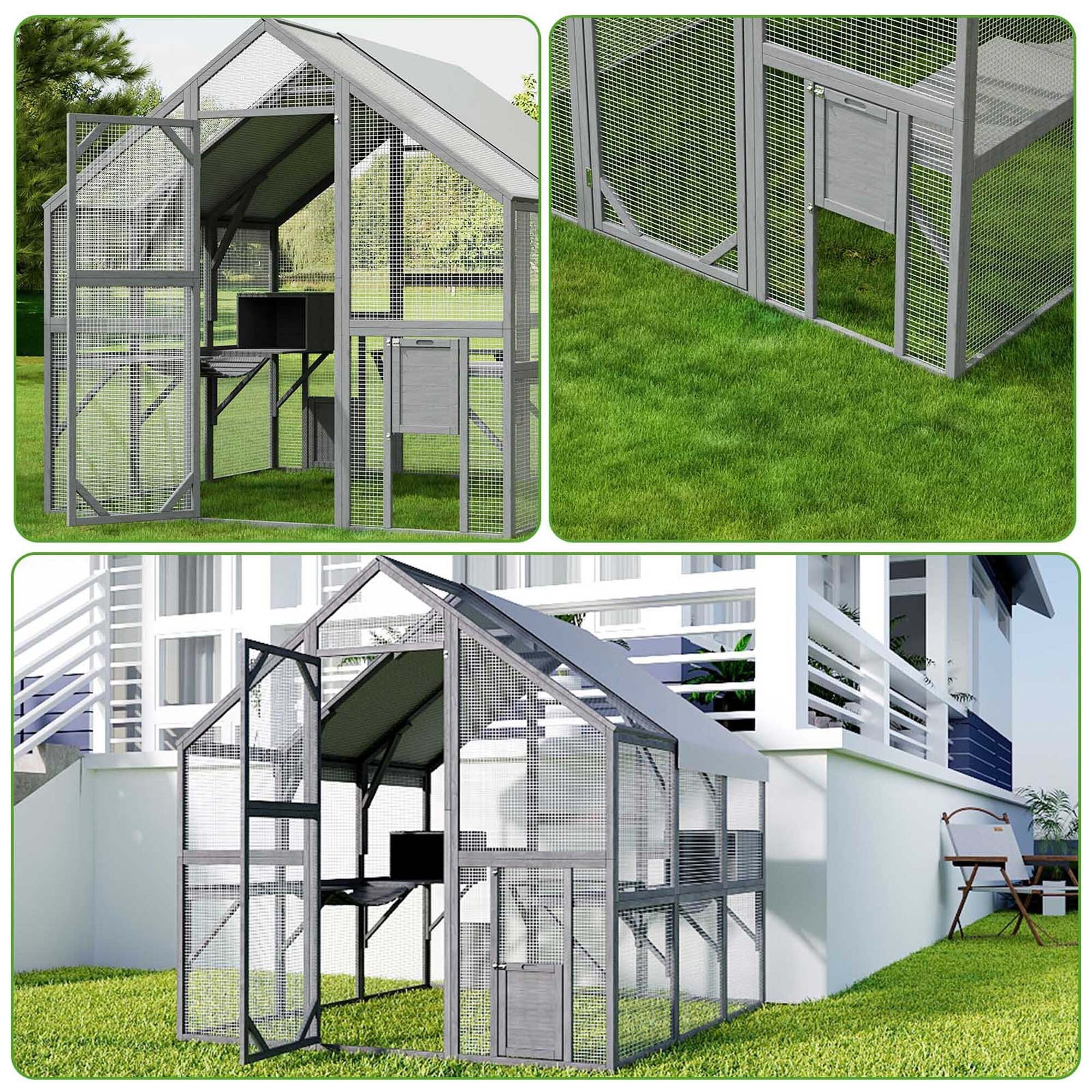 Outdoor Catio Cat House 74" H Large Cat Enclosures ,UV proof Cover 3-section,83.5"