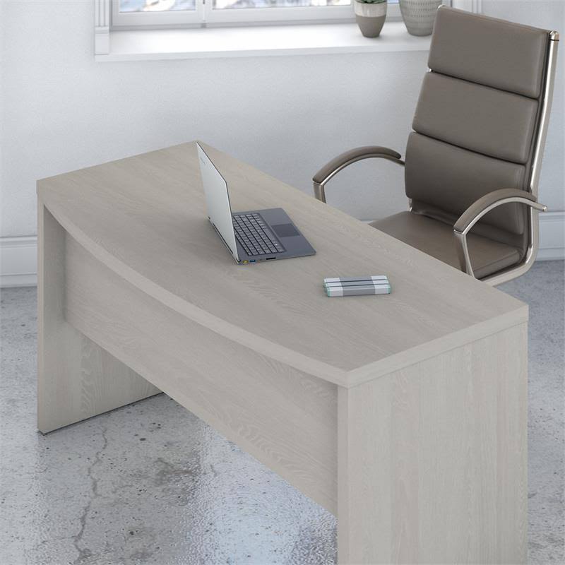 Office by Kathy Ireland Echo L Shaped Bow Front Desk with Mobile File Cabinet in Gray Sand - Bush Furniture ECH007GS