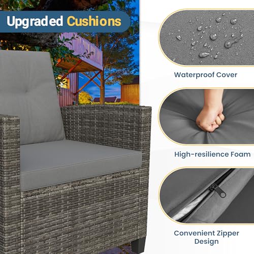 Wisteria Lane 4 Piece Outdoor Patio Furniture Sets, Wicker Conversation Set for Porch Deck, Gray Rattan Sofa Chair with Cushion