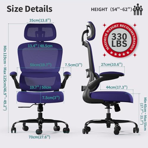 TRALT Office Chair Ergonomic Desk Chair, 330 LBS Home Mesh Office Desk Chairs with Wheels, Comfortable Gaming Chair