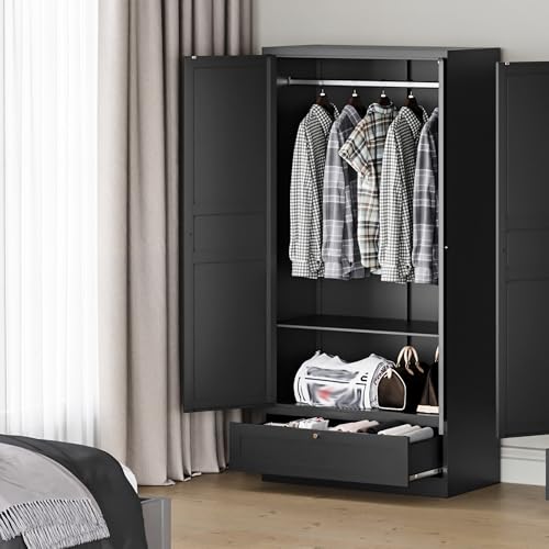 MIIIKO Steel Cabinet Wardrobe, Metal Locker Cabinet with Hanging Rod, Metal Clothing Locker Storage for Home, Office, Garage and Changing Room