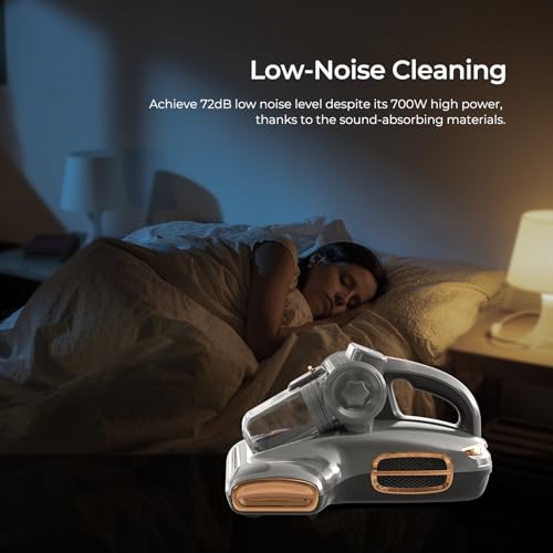 T600 Bed Vacuum Cleaner with UV-C Light, 15Kpa Suction 700W Powerful Double Cup Handheld Vacuums, Mattress Vacuum Cleaner with Smart Dust Sensor