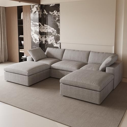 160.6" Cloud Couch Modular Sectional Sofa for Livingroom,Oversized Convertible Sofa with Storage Ottomans,6 Seat Wide Couches