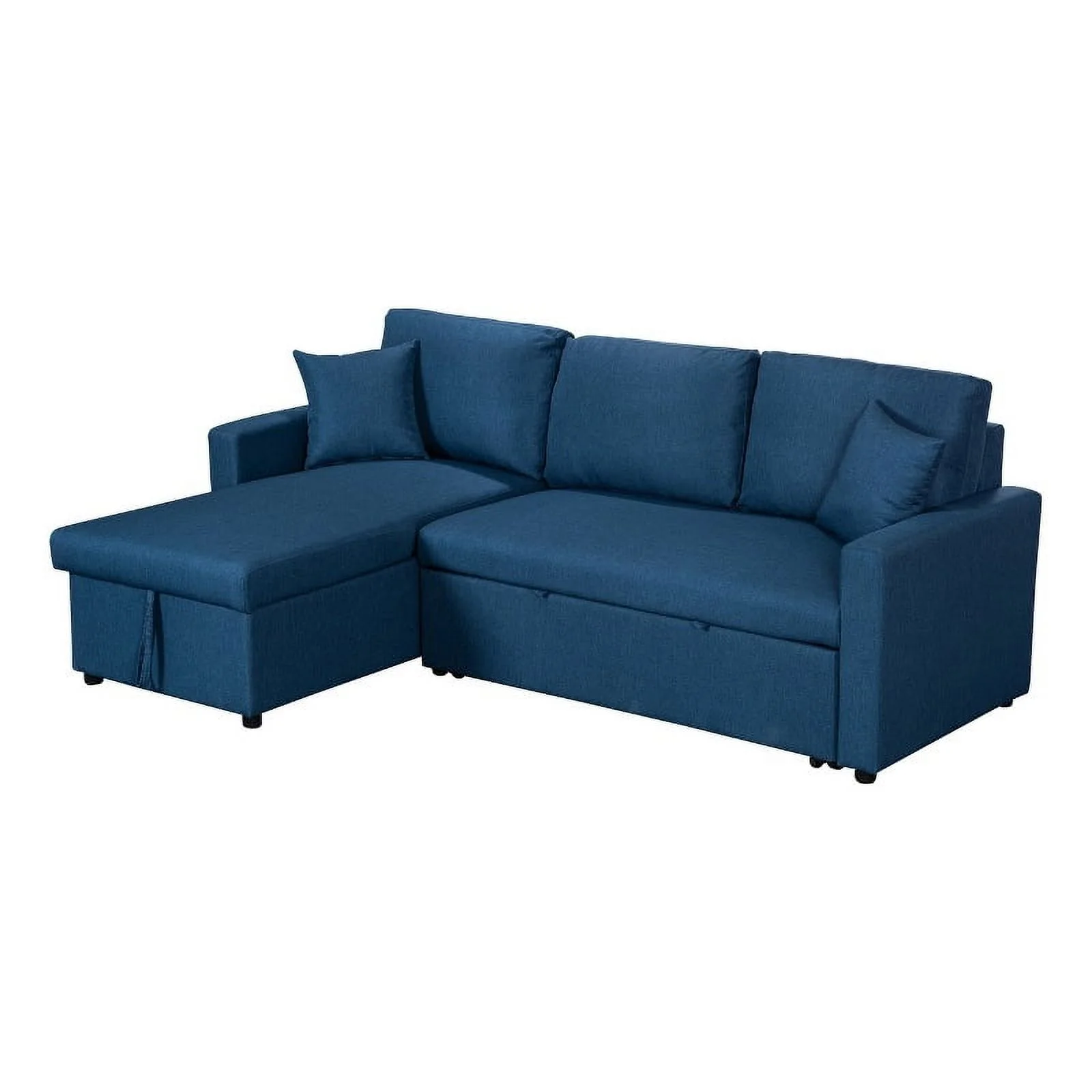 Pemberly Row Blue Fabric Reversible Sleeper Sectional Sofa w/ Storage Chaise