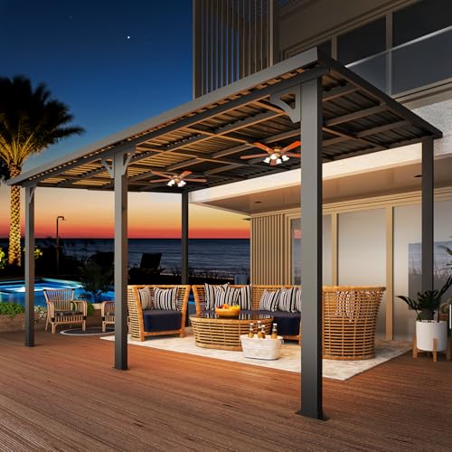 AECOJOY 10&rsquo; x 10&rsquo; Gazebo, Wall Mounted Gazebos Pergola on Clearance, Outdoor Patio Lean to Gazebo Awnings for Deck, Porch