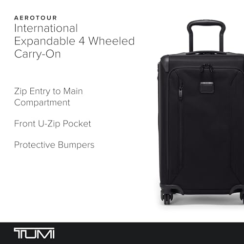 TUMI - Aerotour 4 Wheel Expandable Luggage - Men's and Women's Business and Leisure Travel Suitcase - 21.75" International Expandable Carry-On, Black
