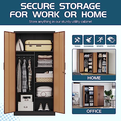 MIIIKO Steel Cabinet Wardrobe, Metal Locker Cabinet with Hanging Rod, Metal Clothing Locker Storage for Home, Office, Garage and Changing Room