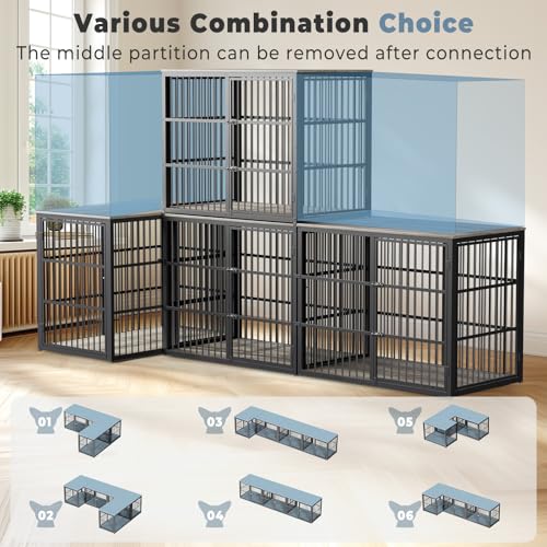 43'' Dog Crate Furniture with 3 Doors, XL Wooden Crate End Table Heavy Duty Indoor Puppy Cage for Medium to Large Dogs, Multiple Units Can be Combined