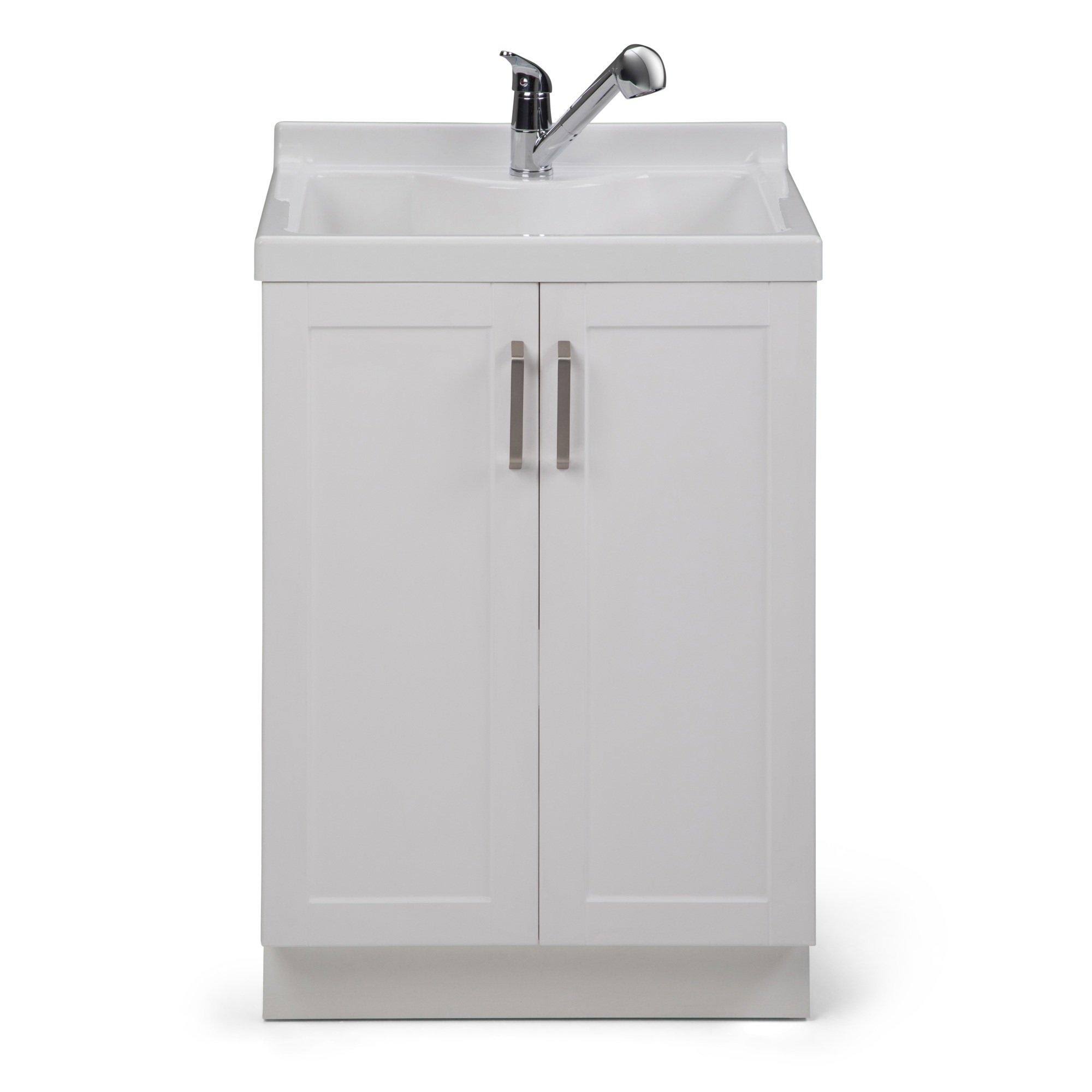 Simpli Home Kyle 24x22 Laundry Cabinet with Pull-Out Faucet and ABS Sink, Pure White