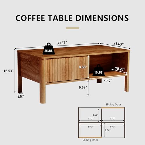 Led TV Stand and Coffee Table Set, Mid Century Modern TV Stand 65 inch TV Table Stand with Sliding Doors, Coffee Table with Storage