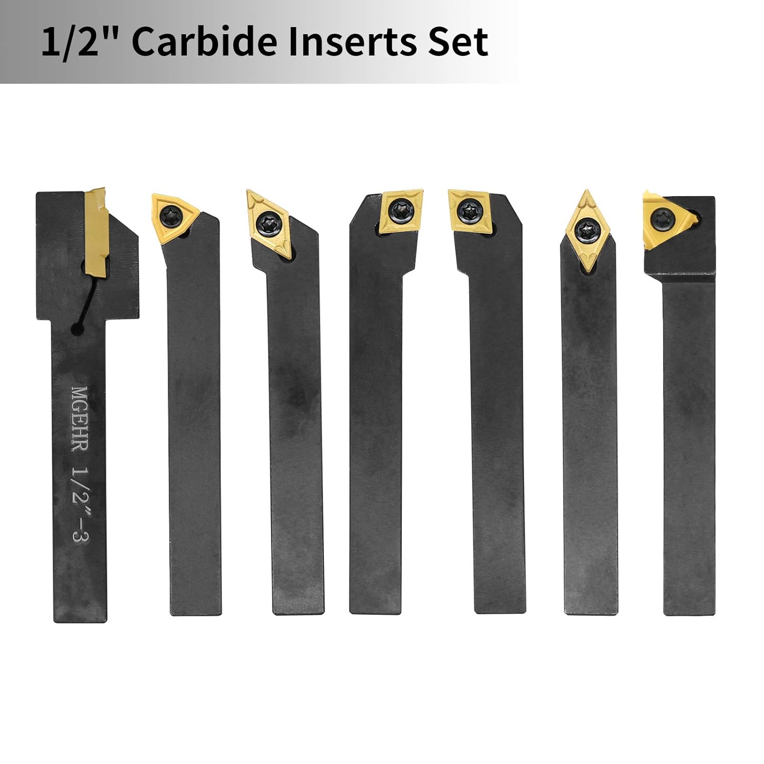 Indexable Lathe Turning Tool,1/2'' Shank 7 Pieces Carbide Turning Tool Set,Metal Lathe Tools Holder with Portable Case