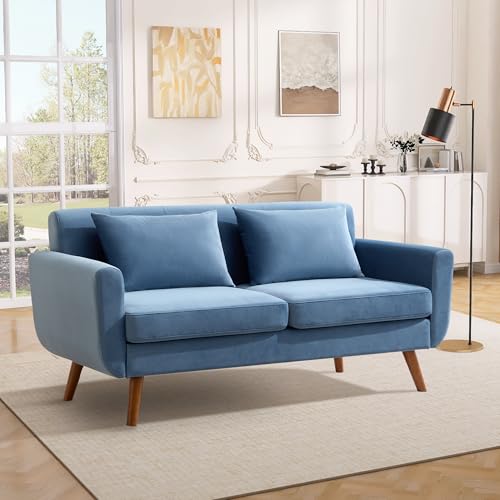 Tbfit L Shaped Couch Sofa, 80" W Mid-Century Modern Sectional Couches, 3 Seater Sofas with Wide Chaise Lounge & Two Pillows