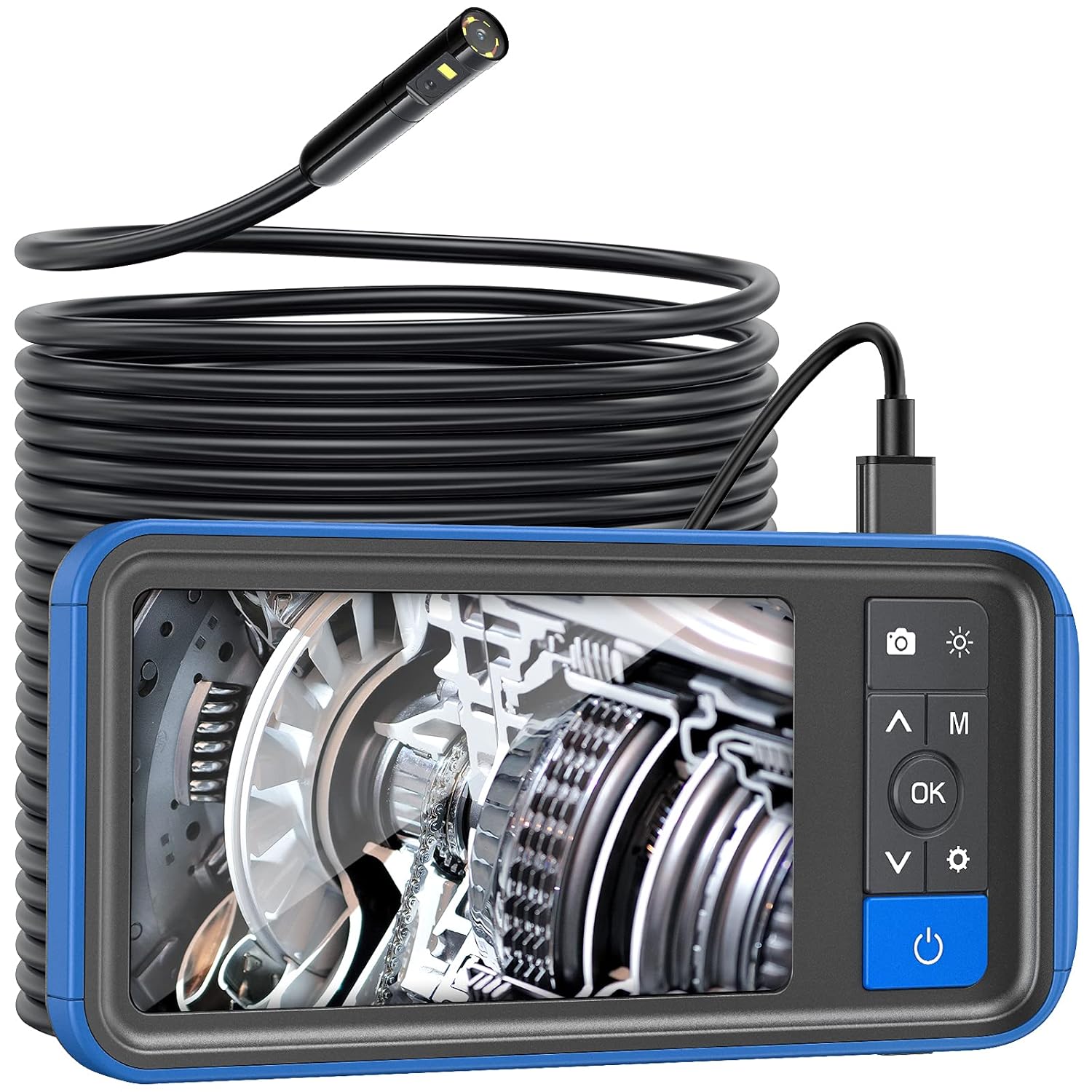 Dual Lens Endoscope Borescope, Teslong 4.5 HD Snake Inspection Camera with Light, Automotive Scope Camera with Flexible Cable