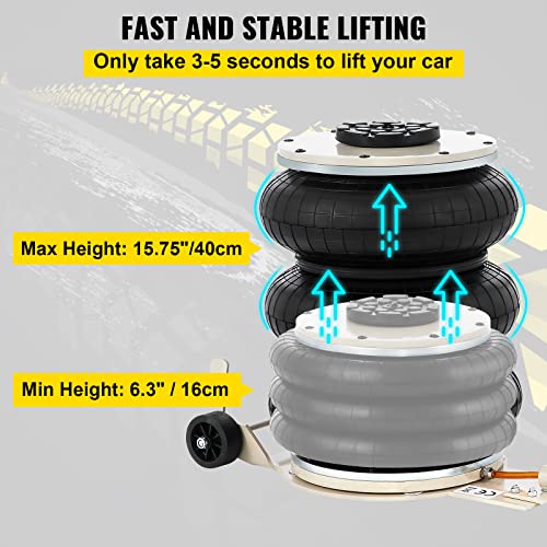 VEVOR Air Jack, 6 Ton/13000 lbs Quadruple Bag Air Jack, Lift up to 26.5", with Heightened Column & Adjustable Handle, Thick Rubber Pad