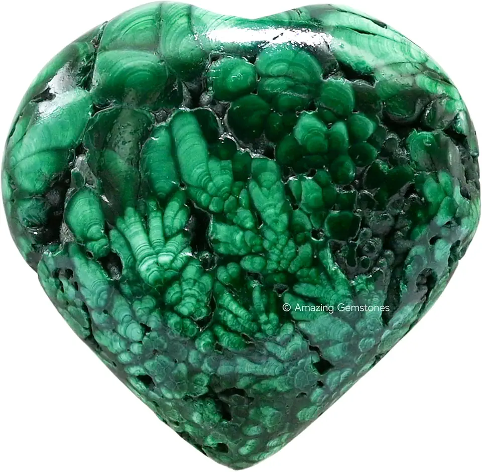 Malachite Crystal Heart Palm Stone - Pocket Massage Worry Stone for Natural Body Chakra Balancing, Reiki Healing and Crystal Grid