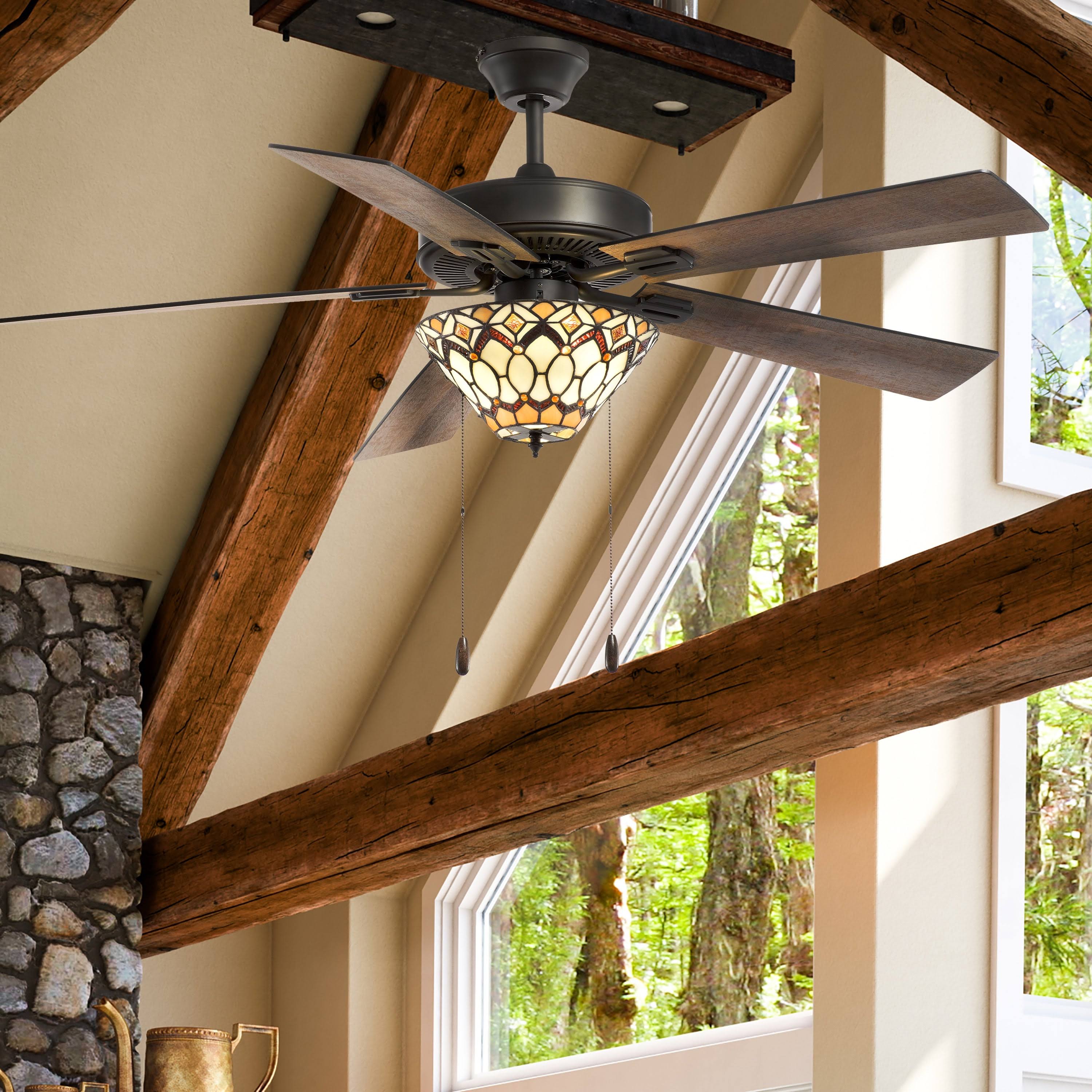 52x22 5-Blade LED Victoria Stained Glass Lighted Ceiling Fan - River of Goods 20184