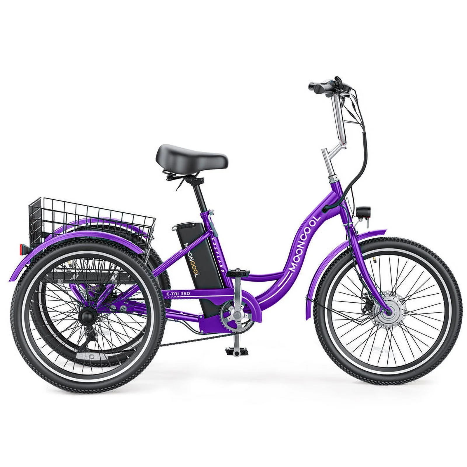 MOONCOOL 350W Motorized Electric Trike, 7 Speed 3 Wheel Electric Bicycle with 36V 14.5Ah Lithium Battery UL Certified