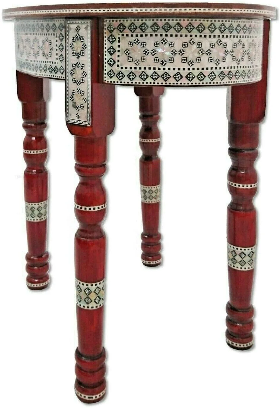 xrboomlife W40R Moroccan Handmade Mother of Pearl Inlaid Coffee Side End Oval Brown Table
