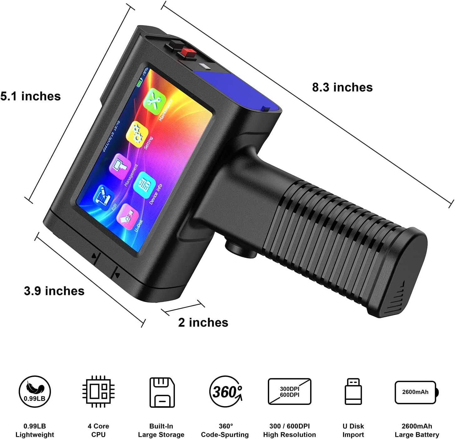 UPRINTJET Handheld Inkjet Printer BT-HH6105B2 with 4.3 Inch Touch Screen Inkjet Coder Quick-Drying Ink for Barcode Date QRcode Batch Number Picture
