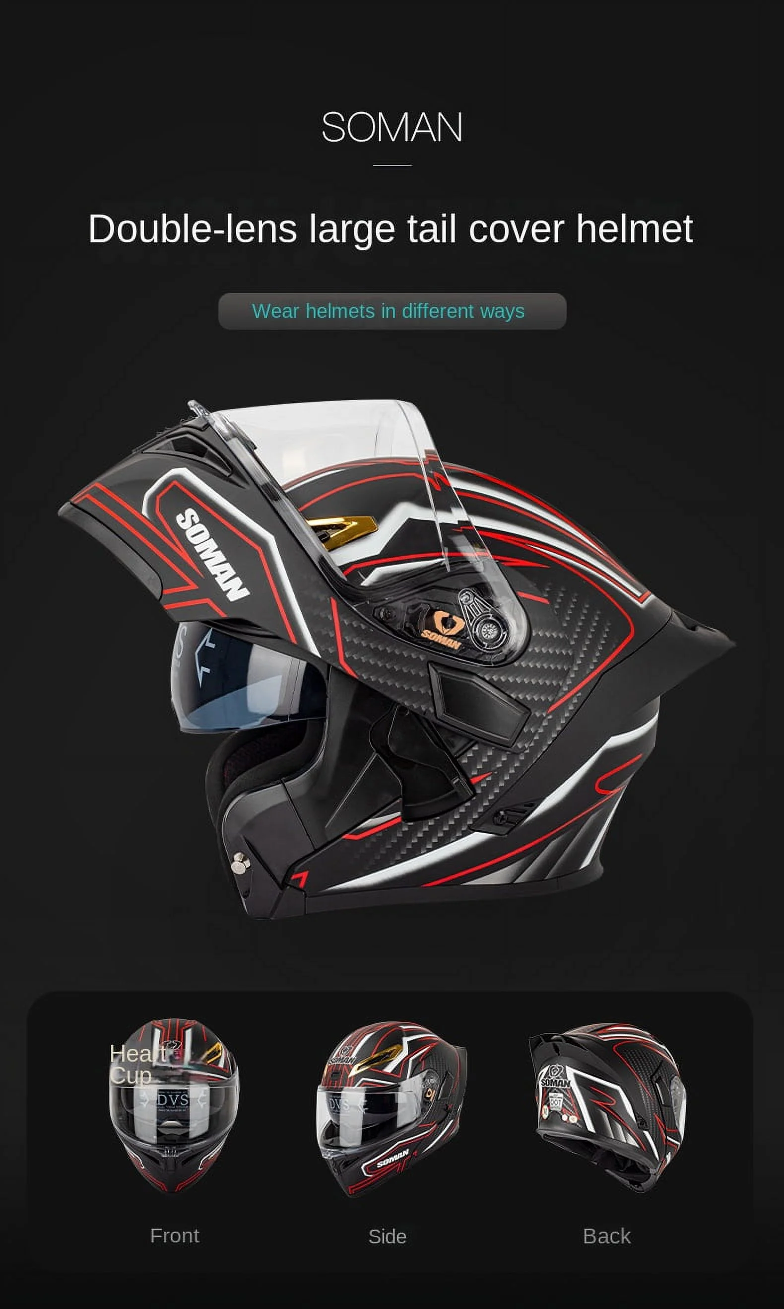 System Helmet Motorcycle Helmet Flip-Up Helmet Full Face Helmet Men Women Full Helmet Sun Visor Black Helmet DOT/ECE Approved Breathable Sun