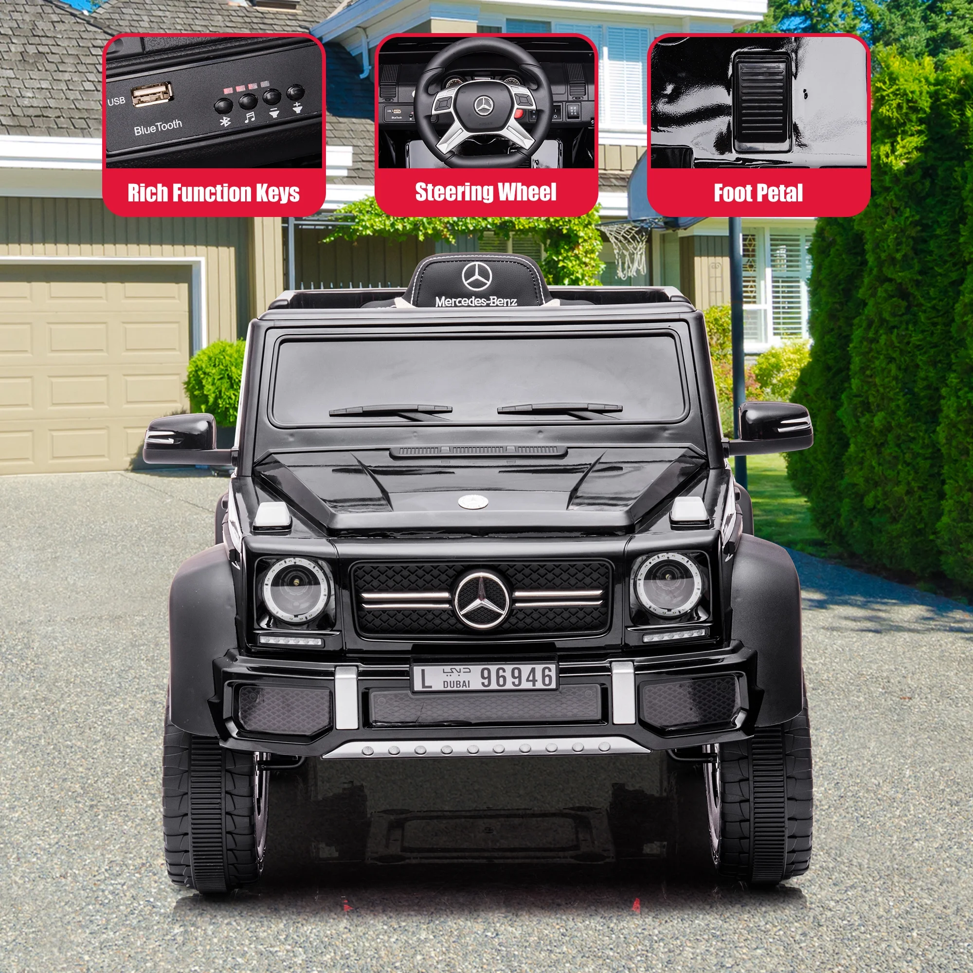 COCLUB 24V Powered Ride On Cars, Licensed Mercedes Benz G63 Car Vehicles with Remote Control, MP3 Player, Soft Seat, 6 Wheels Drive