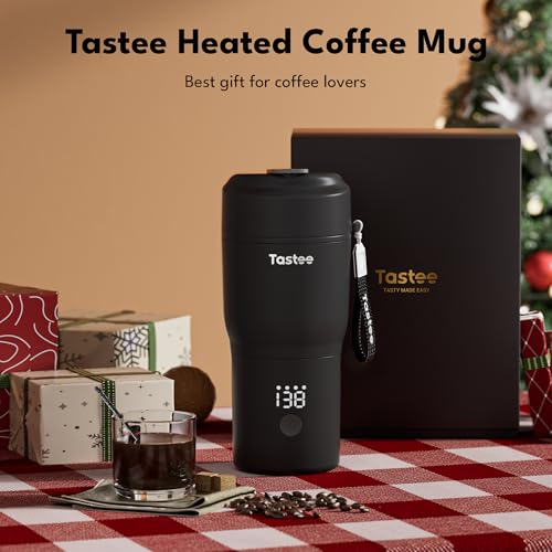 Tastee Heated Coffee Mug – 12oz Portable Travel Mug with 1℉ Precise Temperature Control, 8-Hour Heat Retention, 30W Fast Charging, Leak-Proof