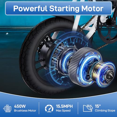 Winado Electric Bike for Adults, 14" Folding Electric Bicycle 450W Motor with Dual Disc Brakes, Max Range 25Miles(Pedal-Assist) & Speed 15.5MPH